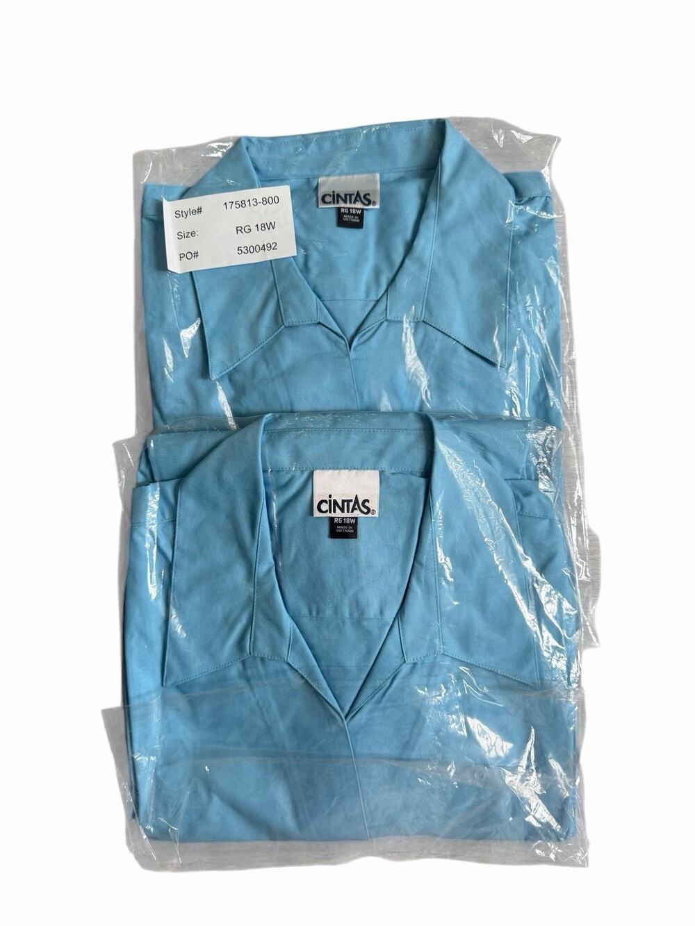 Cintas Women’s Work Uniform Shirts Size 18W Blue Short Sleeve NEW Lot of 2